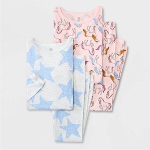 3/20🌟NWT Carters Just for One girls 4pc horse/star cotton pajama set size 5